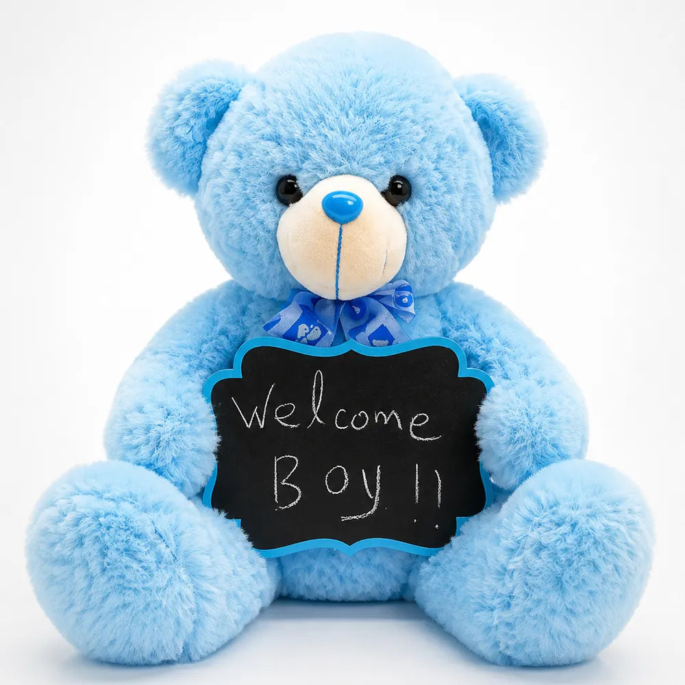 Λούτρινο Αρκουδάκι Γαλάζιο με Μαυροπίνακα Welcome Boy – 22708-1