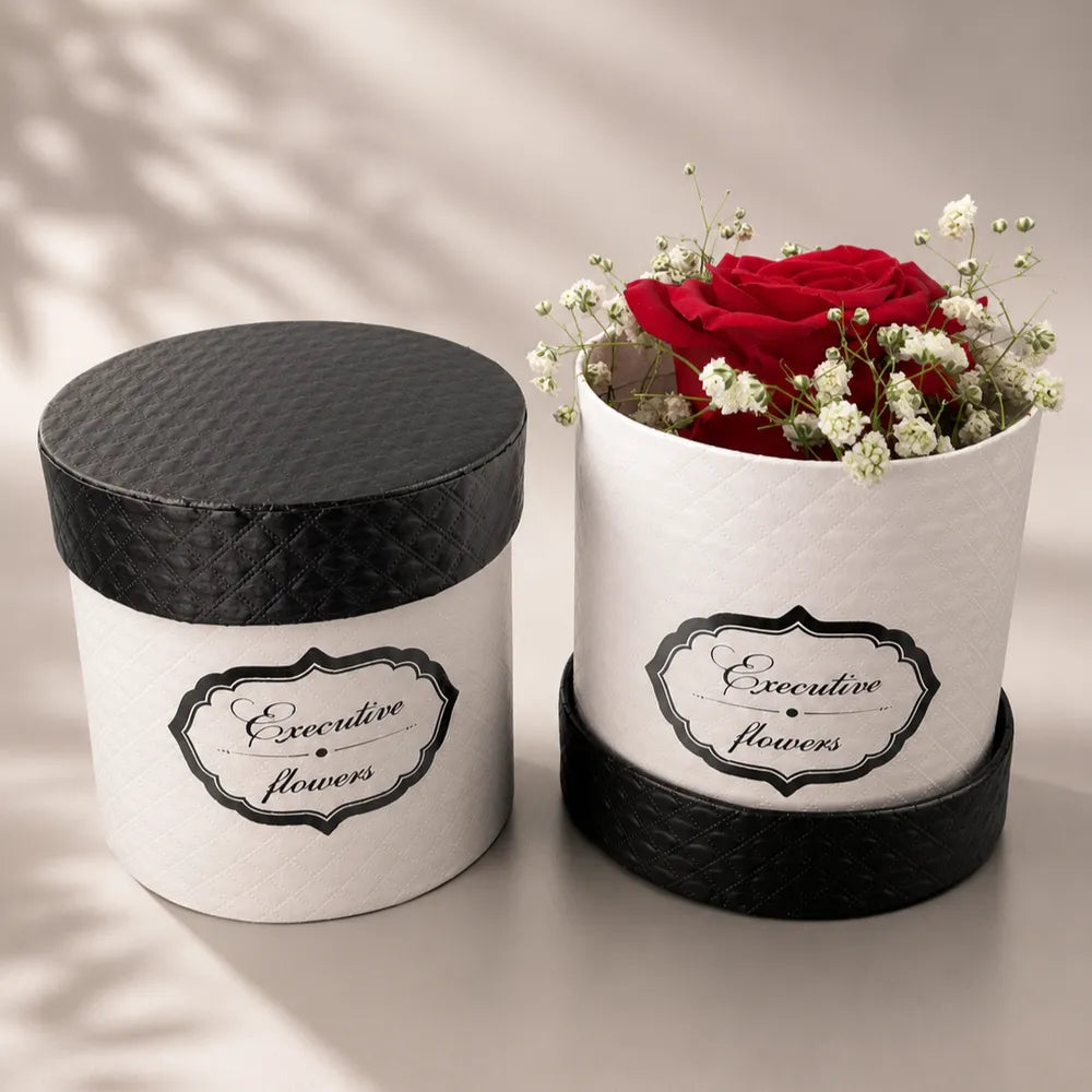 Στρογγυλό Κουτί Executive Flowers Λευκό-Μαύρο – 22806