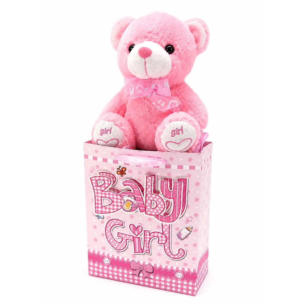 Λούτρινο Αρκουδάκι Ροζ σε Τσάντα Baby Girl Καρό – 22850-2