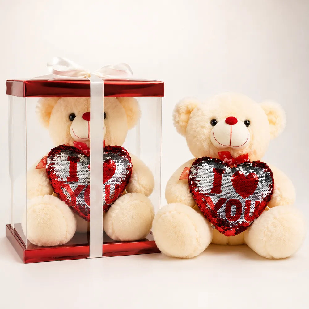 Λούτρινο Αρκουδάκι Boxed Εκρού I Love You Παγιέτα – 23086-2