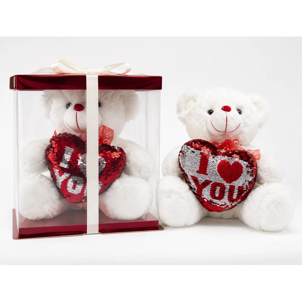 Λούτρινο Αρκουδάκι Boxed Λευκό I Love You Παγιέτα – 23620-2