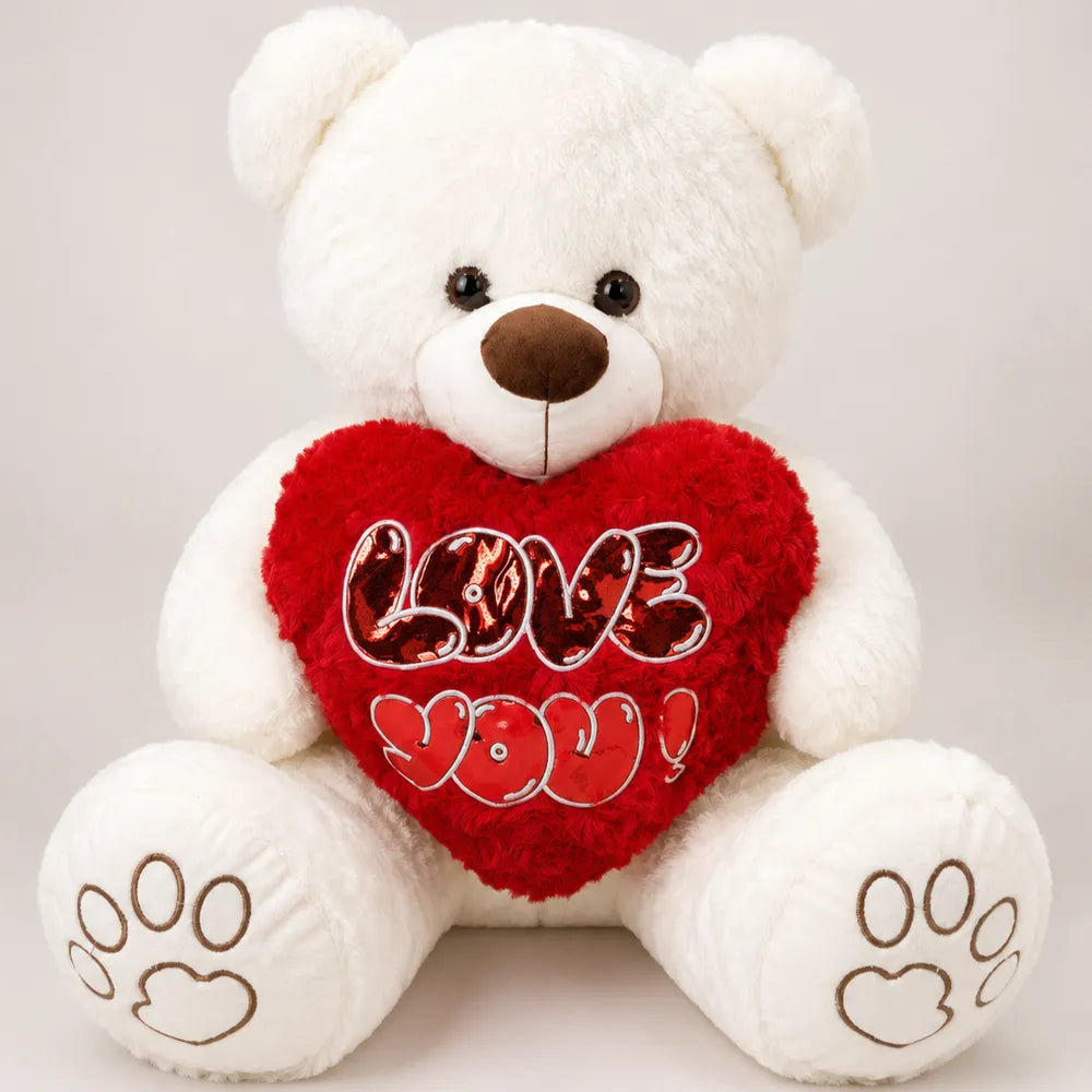 Λούτρινο Αρκουδάκι Λευκό Love You Παγιέτα – 23952-1