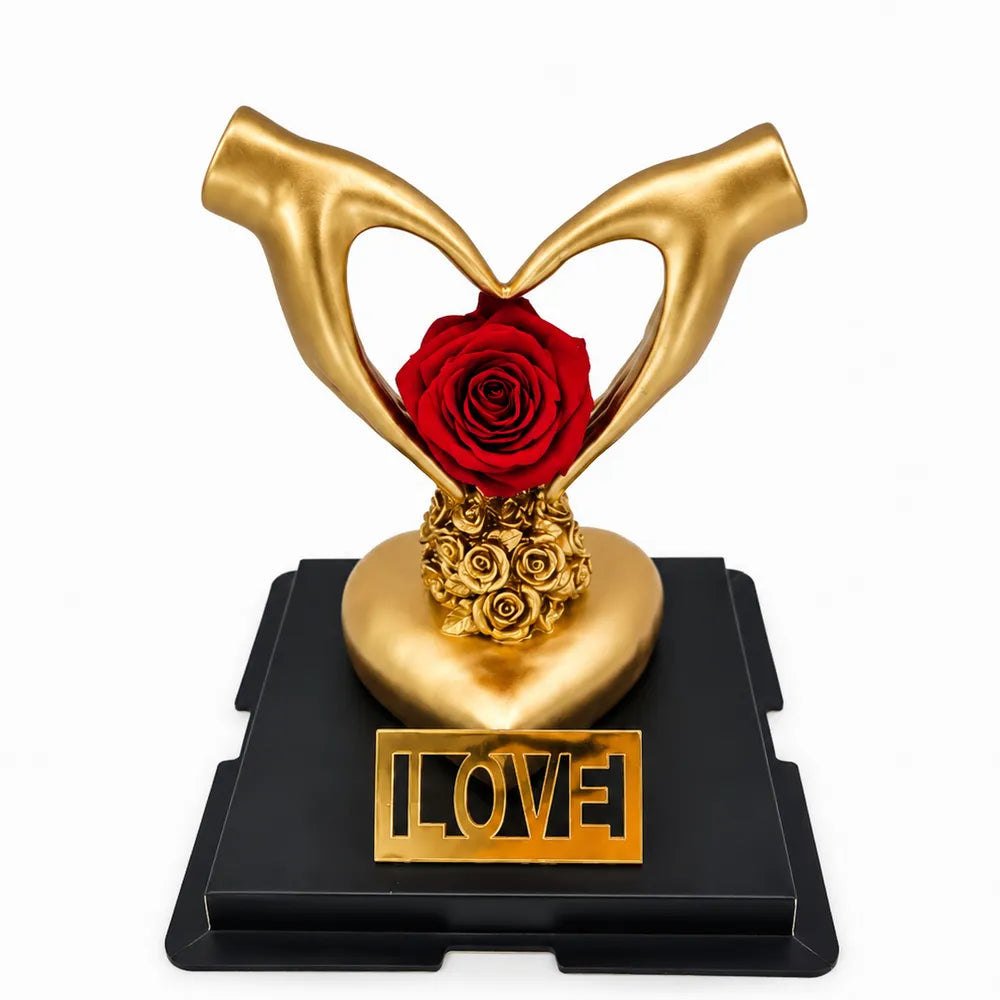 Χρυσό Γλυπτό Καρδιά με Τριαντάφυλλο Love – 24601