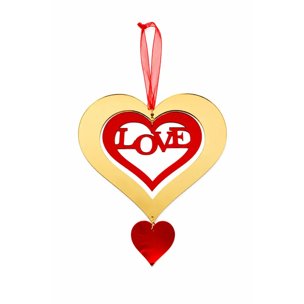 Κρεμαστό Διακοσμητικό Διπλή Καρδιά Love Κόκκινο-Χρυσό – 24608