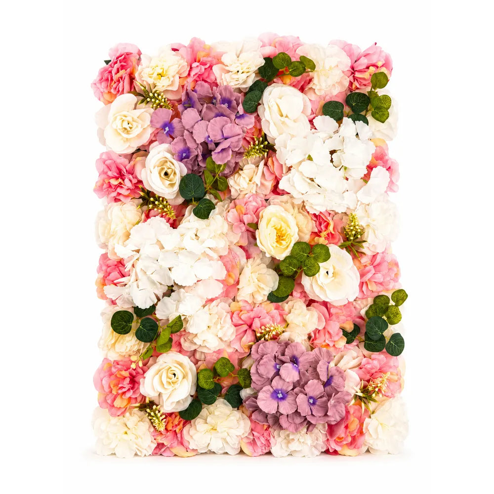 Πάνελ Flower Wall Τεχνητά Λουλούδια Πολύχρωμο Ροζ-Λευκό-Λιλά με Ορτανσίες – 24690