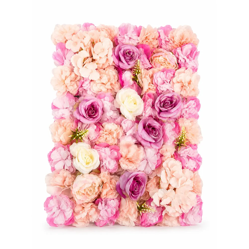Πάνελ Flower Wall Τεχνητά Λουλούδια Φούξια-Σομόν με Τριαντάφυλλα – 24691