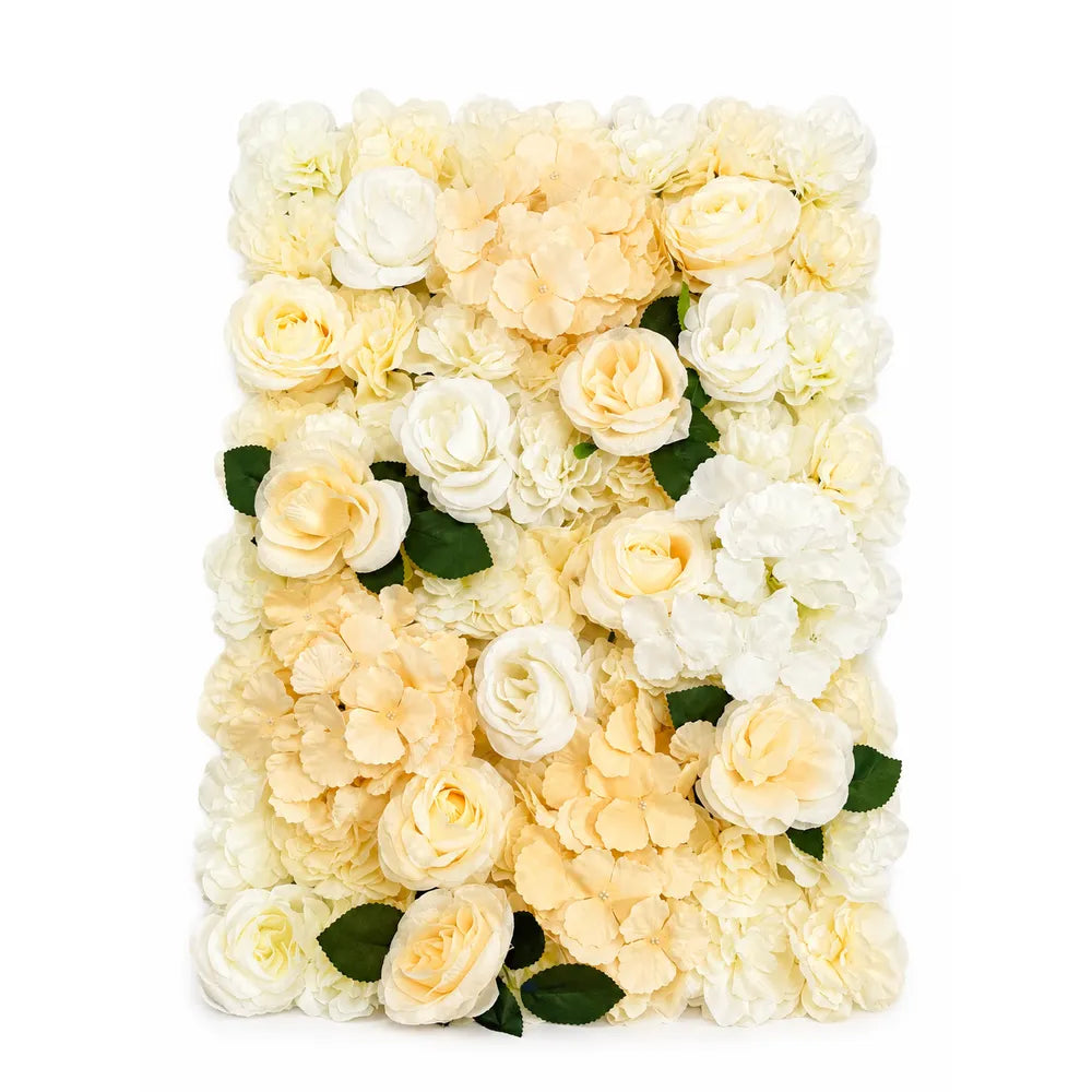 Πάνελ Flower Wall Τεχνητά Λουλούδια Κρεμ-Σαμπανί με Τριαντάφυλλα – 24692