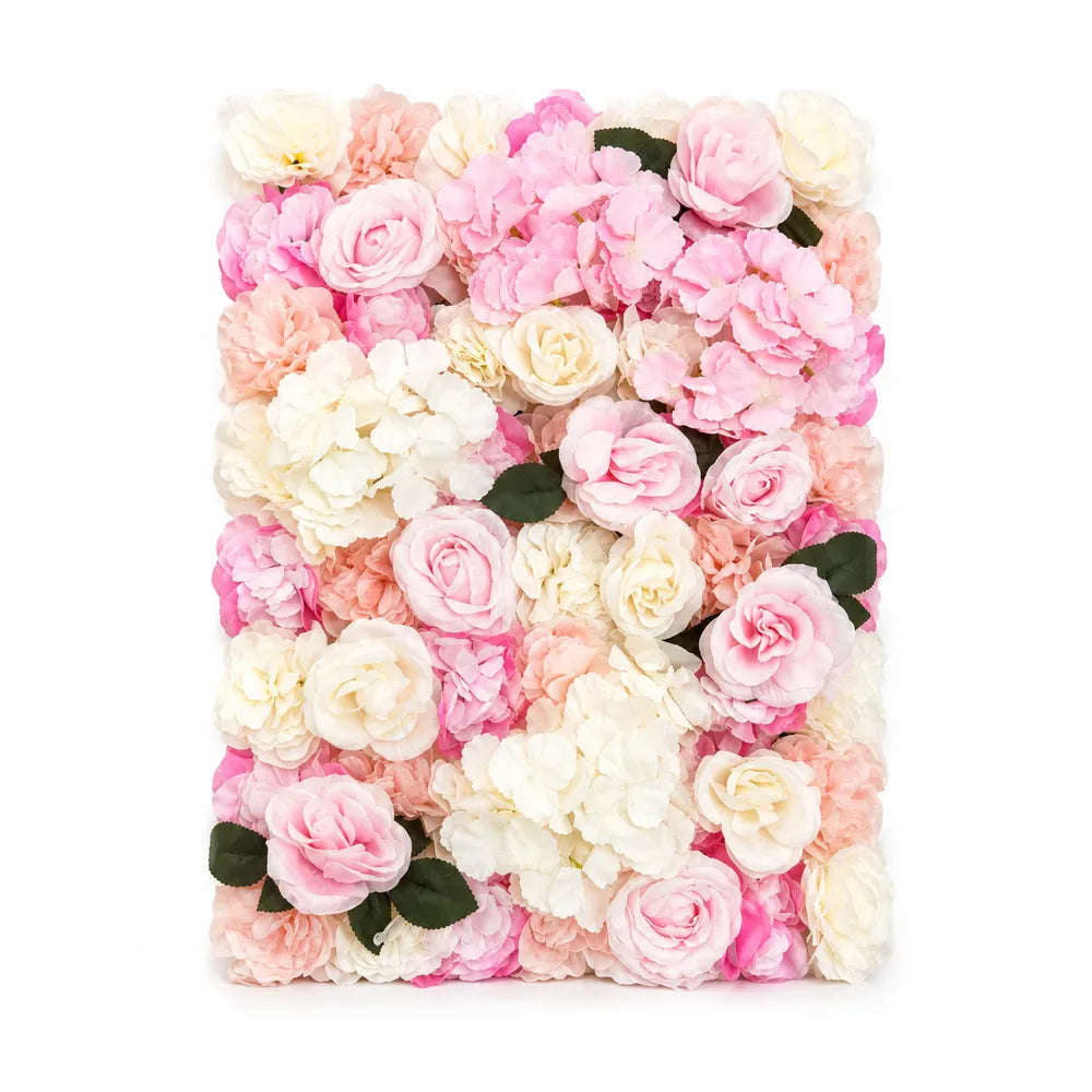 Πάνελ Flower Wall Τεχνητά Λουλούδια Ροζ-Κρεμ με Τριαντάφυλλα – 24694