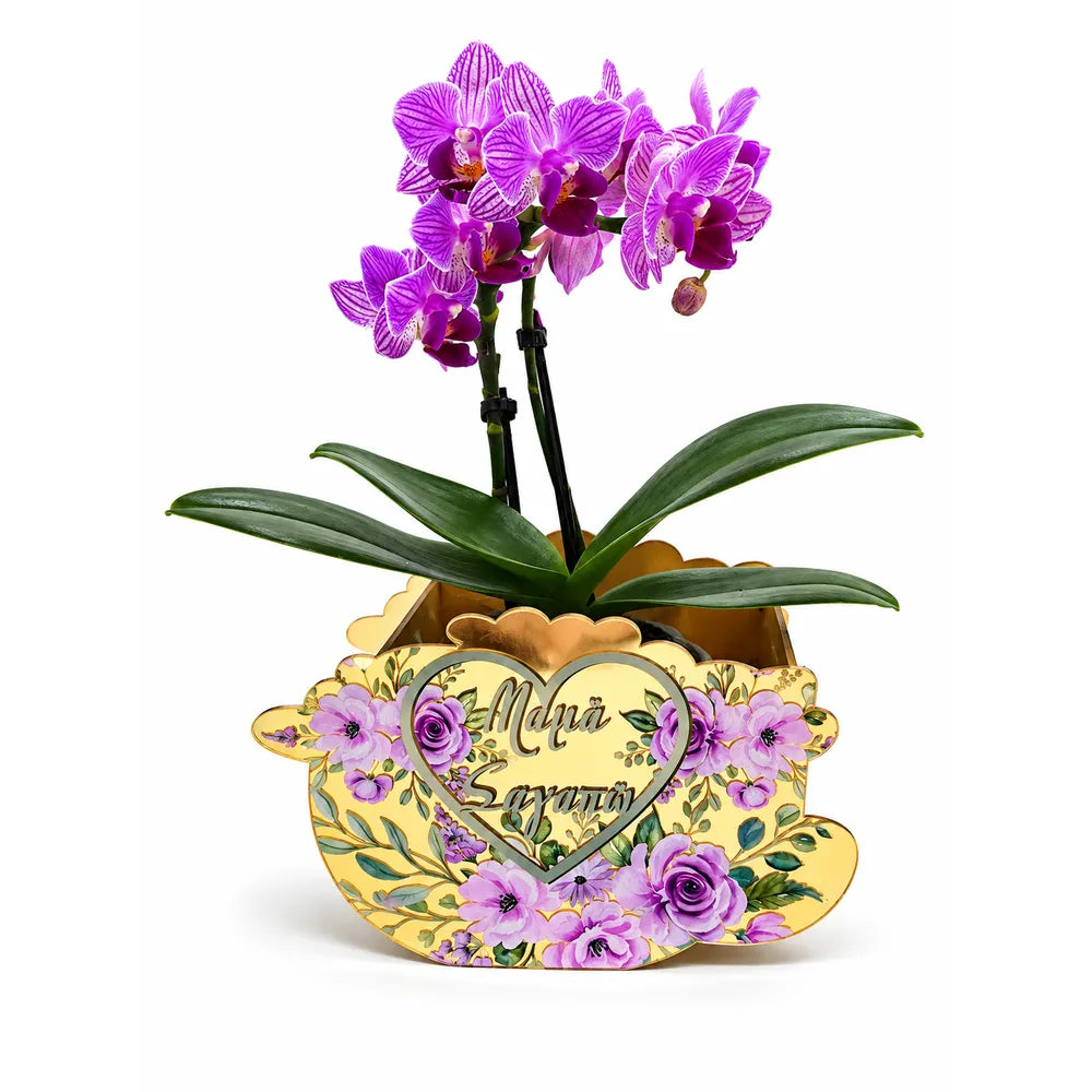 Χρυσό Ξύλινο Κασπώ Floral Μαμά Σ' Αγαπώ Μοβ – 25581