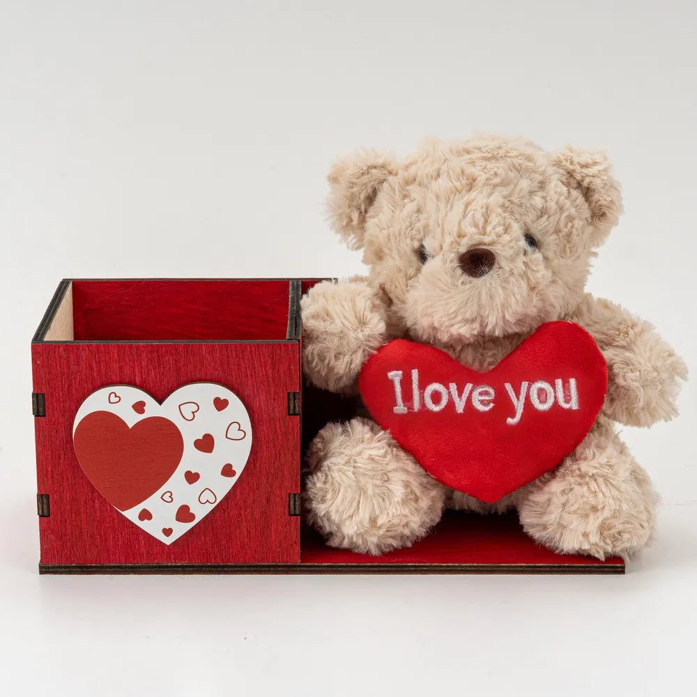 Ξύλινο Κασπώ Καρδιές με Αρκουδάκι I Love You – 27049