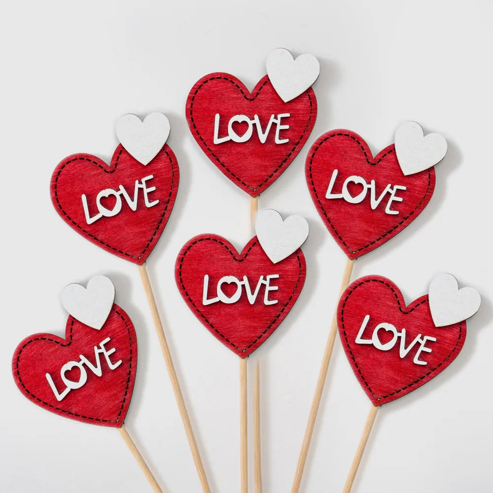 Ξύλινο Pick Καρδιά Love Σετ 6 Τεμαχίων – 27051
