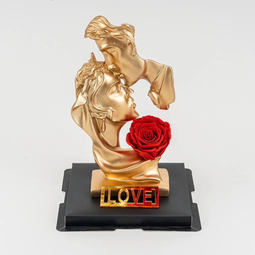 Χρυσό Γλυπτό Ζευγάρι με Τριαντάφυλλο Love – 27346